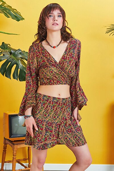 Los banditos Μίνι φούστα με μποέμικο στυλ μπορντό