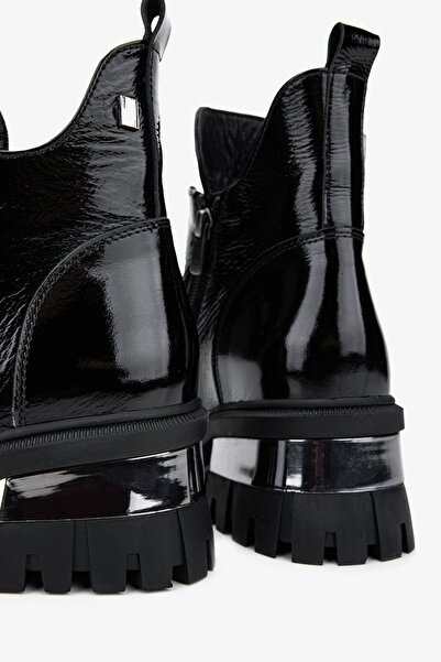 Valmenti Kadın Hakiki Deri Siyah Rugan Casual Bot