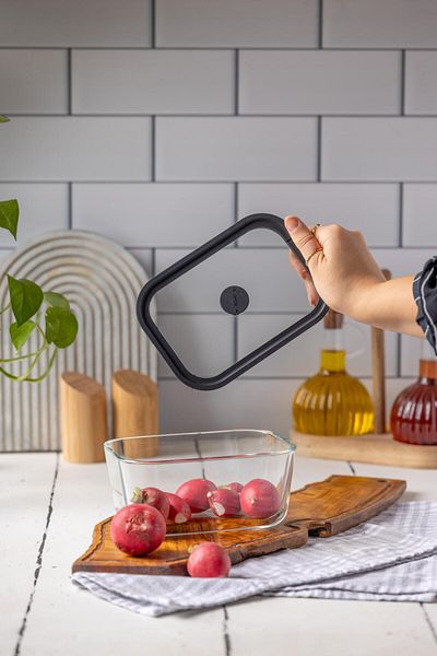 FH finehome حاوية تخزين من السيليكون الأسود سعة 800 مل من نورس جي - مع غطاء زجاجي