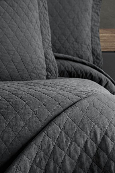 PASIONI - Pamuklu - Parça Boyama Este Antrasit Tek Kişilik Yatak Örtüsü Takımı