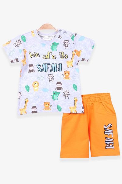 Breeze 1-4 Years Boy's Shorts Set - Safari Printed, Light Gray Melange