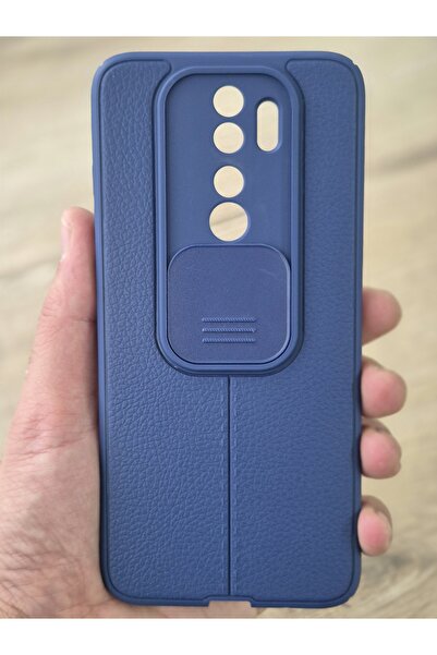 Fibaks Redmi Note 8 Pro Kılıf Sürgülü Slide Kamera Korumalı Deri Görünümlü Lüks Silikon