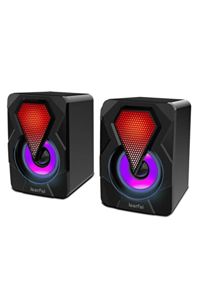 Sarftech Bilgisayar Hoparlörü RGB Led Işıklı Gaming Oyuncu Hoparlörü 3.5mm Jack Usb Speaker 1+1 Ses Sistemi