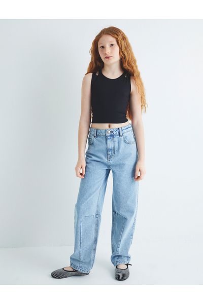 Koton Pantaloni de blugi crop cu cusături și buzunare din bumbac