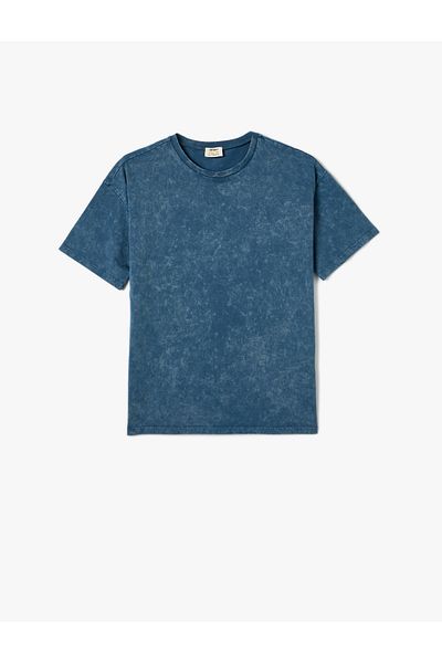 Koton Tricou oversize cu gât roșu și mânecă scurtă din bumbac cu efect pal