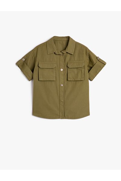 Koton Safari Shirt Short Sleeve with Cover and Double Pocket Detail