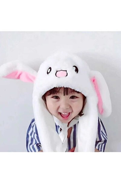 Meyra Accessories Tavşan Beyaz Peluş Işıklı Kulakları Oynar Peluş Şapka Bere ...