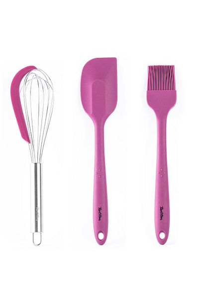 Tantitoni 024-06-Cerry Colored 3-Piece Silicone Spatula, Brush and Beater Set