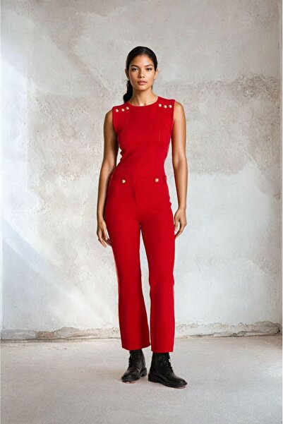 FABB Kırmızı Bol Paça Pantolon Crop Üst Örme Takım