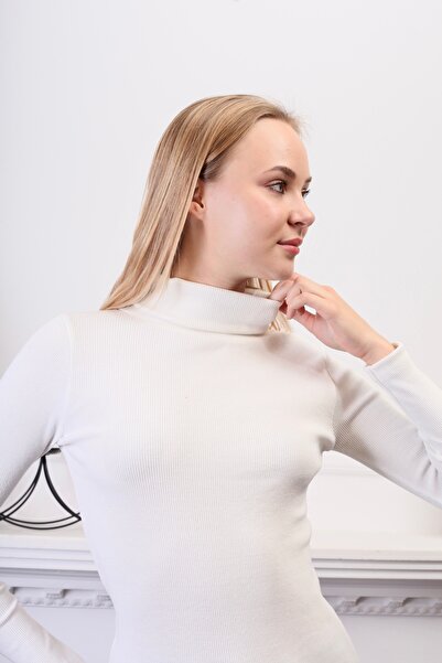 CATSPY Unisex Kar Beyazı Pamuklu Balıkçı Yaka Kaşkorse Şardonlu Slimfit Boğaz...