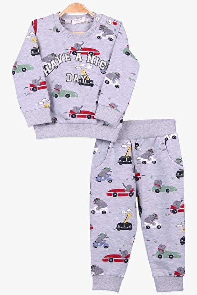Breeze Erkek Bebek Eşofman Takımı Baskılı Desenli 6 Ay-2 Yaş, Gri Melanj