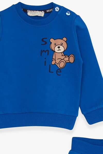 Breeze Baby Boy Tracksuit Set, Teddy Bear Printed, 9 Months-3 Years, Saks Blue
