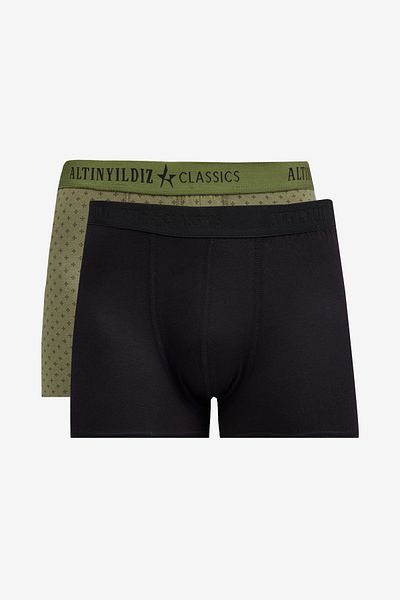 ALTINYILDIZ CLASSICS Ανδρικό Premium βαμβακερό χακί-μαύρο πακέτο μπόξερ με μοτίβο 2 τεμαχίων