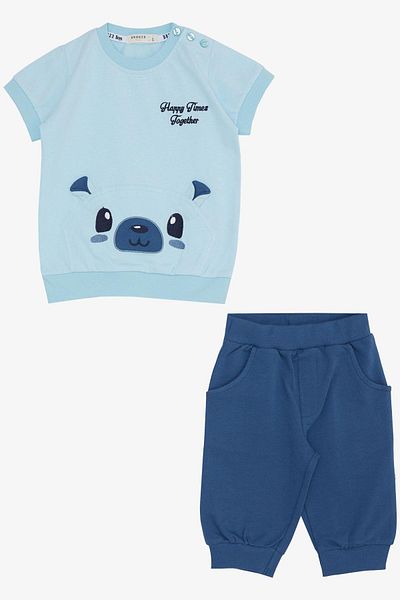 Breeze 9-3 Years Baby Boy Capri Set - Cute and Embroidered, Light Blue