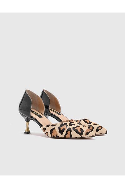 İLVİ Warre Genuine Patent Leather Women's Leopard Heeled Shoes