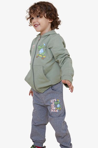 Breeze Girls & Boys Boys Tracksuit Set Zippered Skateboarder Crocodile Printed 1.5-5 Years, Khaki Green