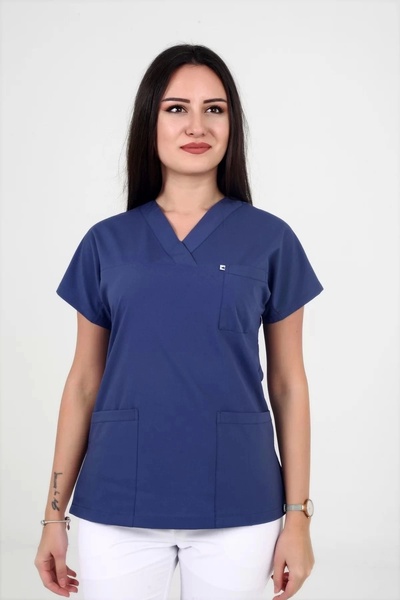 DENİZ İŞ Women's Lycra Batwing Petrol Blue Color Scrubs Teküst