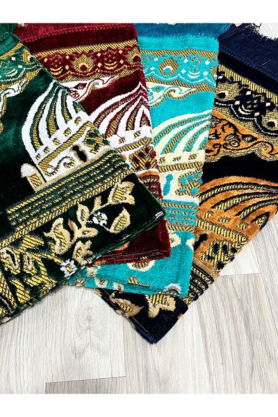 AYHANHOME Velvet Patterned Fringed Gift Package 4 Pieces Spinger Prayer Rug Set