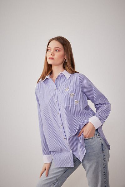 MVStore Cămașă de damă cu piatră brodata pe buzunar