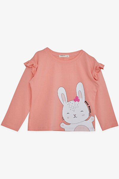 Breeze Long Sleeve Cute Bunny Printed Frilly Shoulder Salmon T-Shirt for 1-4 ...