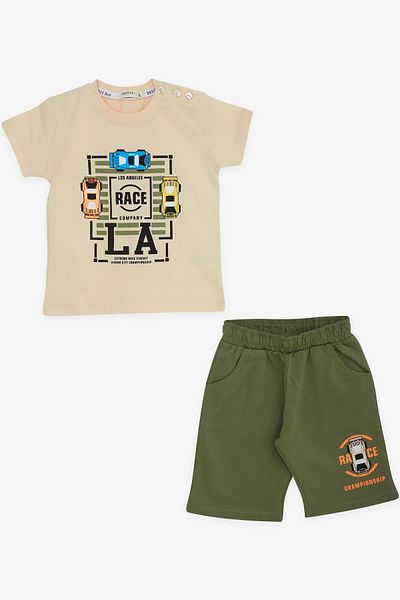 Breeze Boy's Shorts Suit Car Printed Beige Soft (1-4 Years)