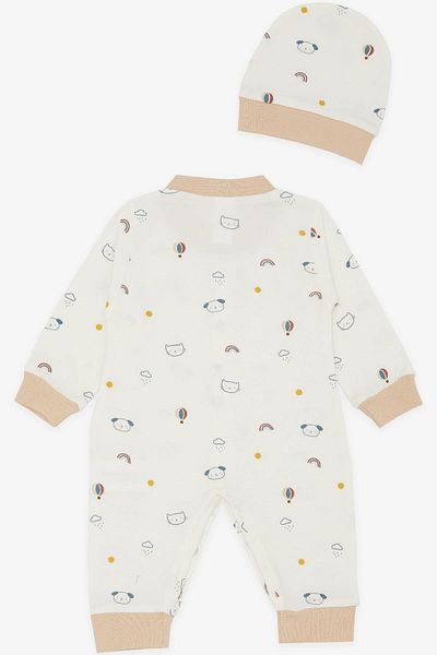 Breeze Baby Boy Jumpsuit Sky Themed Animal Patterned 0-3 Months-6 Months, Ecru