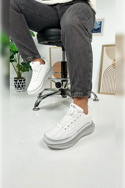 Nstil Casual ανδρικό λευκό αθλητικό παπούτσι με κορδόνια με χοντρή σόλα με οβάλ δάχτυλα Suede λεπτομερή αθλητικά παπούτσια 2250