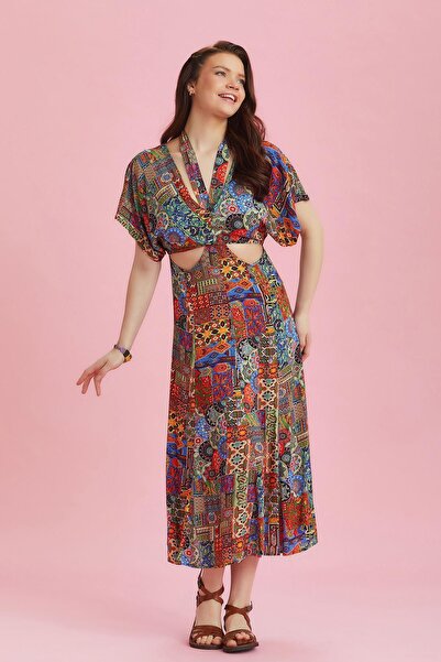 Los banditos Ethnic Patterned Cut Out Bohemian Dress with Back Window