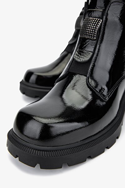 Valmenti Kadın Hakiki Deri Siyah Rugan Casual Bot