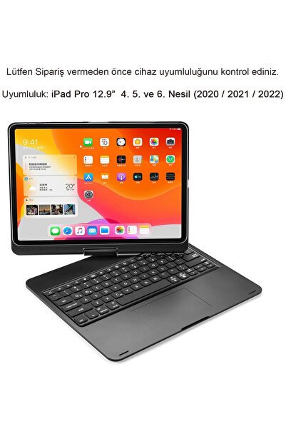 Coverzone Bluetooth Klavye Kılıf Kapak Işıklı iPad Pro 4. 5. 6. Nesil 12.9 inç (2020-21-22) ile Uyumlu F129ATS