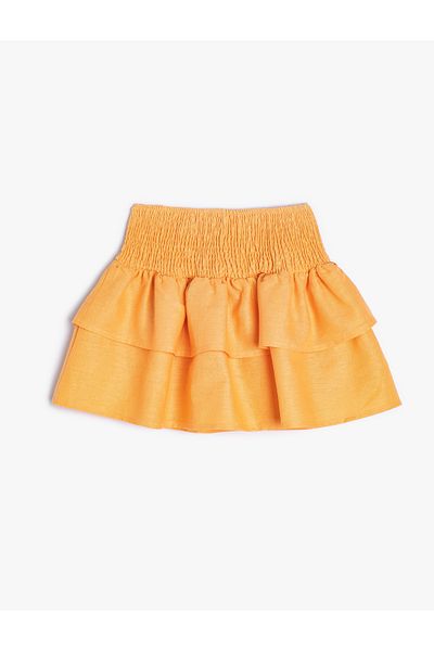 Koton Layered Linen Skirt - Elastic Waist and Gipe Detail