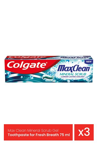 Colgate Max Clean Mineral Scrub Gel Toothpaste for Fresh Breath 75 ml x 3 pieces