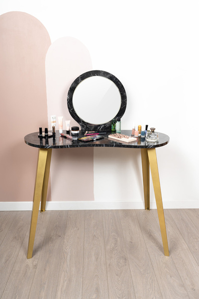 Fec Reklam Eva Makyaj Masası Aynalı Makyaj Masası Siyah Şifonyer