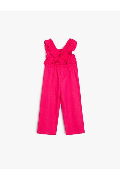 Koton Leinen-Jumpsuit mit Trägern, volle Länge, weites Bein mit Rüschendetail