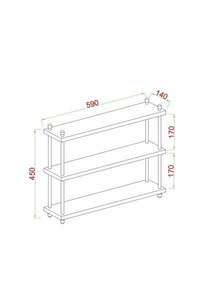 AYMOBSAN İnci Baharatlık, Mutfak Rafı, Çok Amaçlı Raf, 3 Katlı , Metal Ayaklı, Organizer, 60 cm Beyaz
