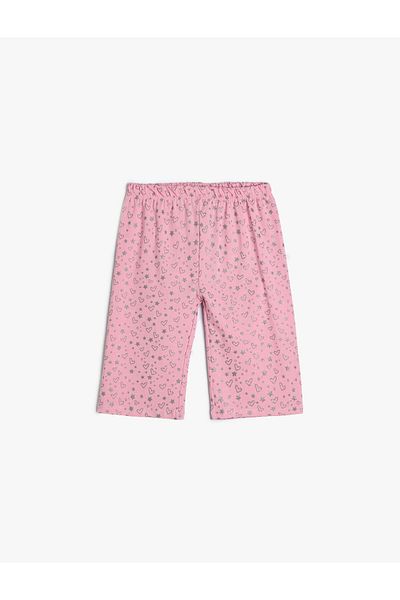 Koton Bermuda Tights Heart Glittered Elastic Waist Cotton