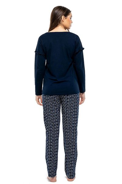 Mod Collection 3960 Women's Navy Blue Round Collar Long Sleeve Pajama Set - Navy Blue