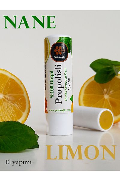 Petekoğlu Natural Lip Balm - Lip Balm with Propolis Mint and Lemon Oil
