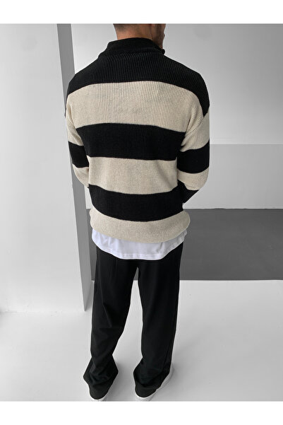NO1 KONSEPT Μαύρο Πλεκτό Πουλόβερ με Μισό Φερμουάρ