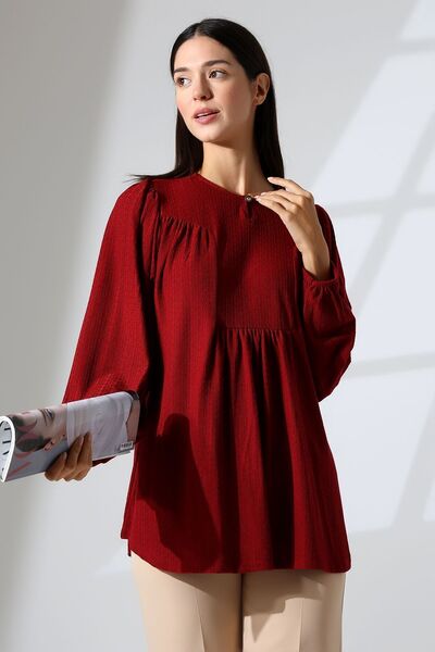 Şiir Lowa Γυναικεία T Roba Drop γιακάς χτενισμένη βαμβακερή ζακάρ μακρυμάνικη μπλούζα & μπλούζα χιτζάμπ