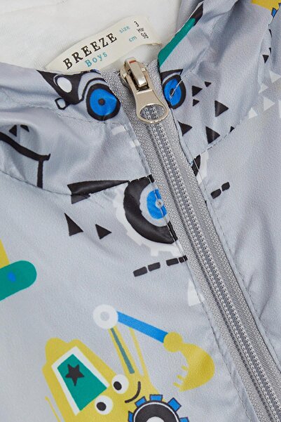 Breeze Girls & Boys Boys' Raincoat Cheerful Construction Machinery Patterned 1-5 Years Old, Gray