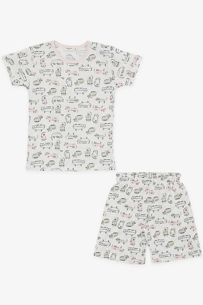 Breeze Baby Girl Pajama Set, Colorful Kitten Patterned, 9 Months-3 Years, White