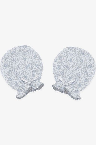 Breeze Gray Leaf Patterned Newborn Baby Gloves
