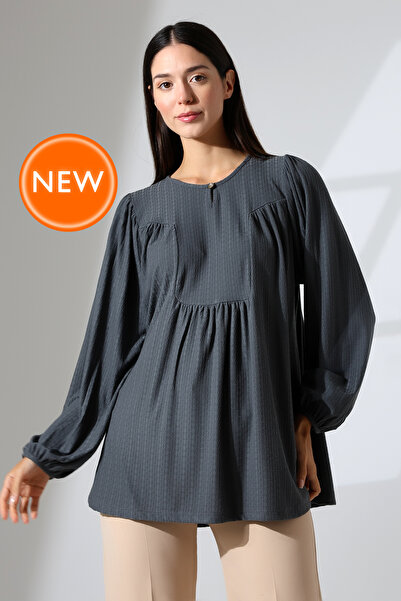 Şiir Lowa Γυναικεία T Roba Drop γιακάς χτενισμένη βαμβακερή ζακάρ μακρυμάνικη μπλούζα & μπλούζα χιτζάμπ