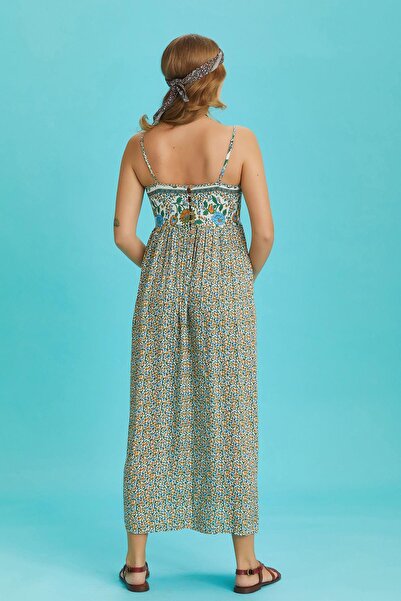 Los banditos Askılı Yırtmaçlı Robadan Çiçekli Kadın Elbise