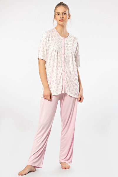 TÜREN 3370 Women's Plus Size Short Sleeve Pajama Set-Pink