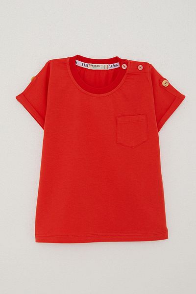 Breeze 9-3 Years Old Baby Boy T-Shirt - Pocket and Button Accessory, Pomegranate