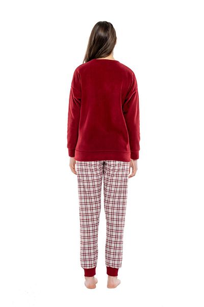 Mod Collection 3998 Women's Claret Red Round Collar Long Sleeve Pajama Set - burgundy