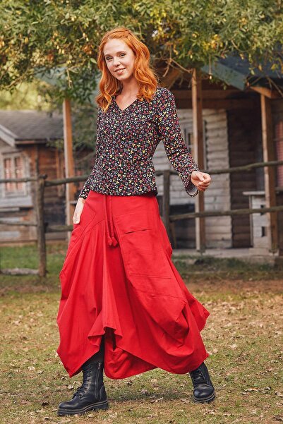 Los banditos Baggy Long Skirt with Lace-up Waist and Pocket Detail
