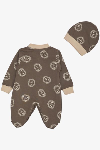 Breeze 0-6 Months Baby Boy Mink Jumpsuit - Cute Lion Patterned, Booties